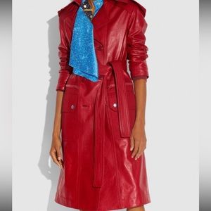 Coach Red Leather Trench Coat